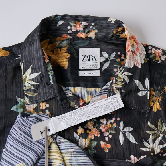 Zara Womens Medium Black Floral Button-Up Relaxed Fit Dark Academia Boho Chic - Picture 6 of 8